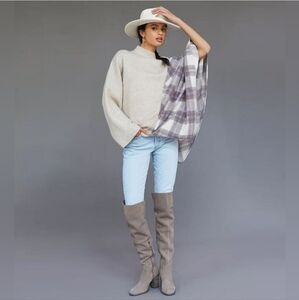 Anthropologie Oatmeal Plaid Poncho Sweater, OS